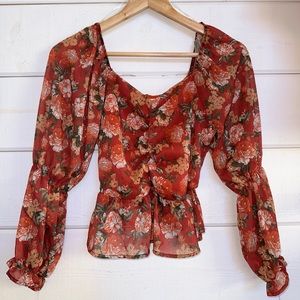 SALE!! Red Floral Long Sleeve Top